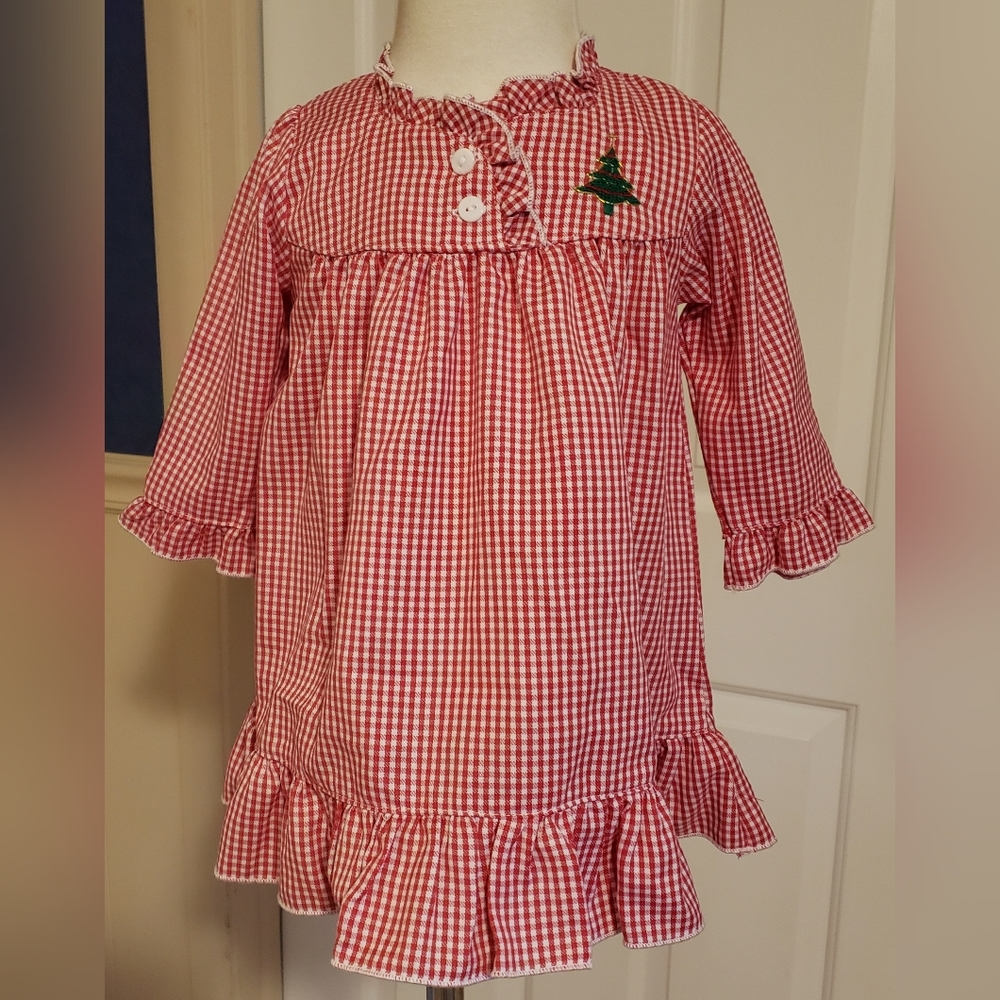 NEW Sweet Dreams Embroidered Christmas Tree Red Gingham Gown